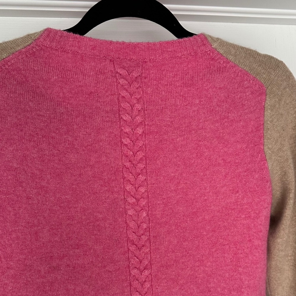 Label + Thread Wool Cashmere V-neck Colorblock Sweater Tan Pink Size‎ Small - Picture 9 of 13